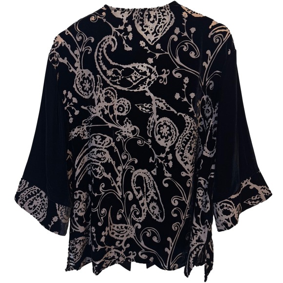 Cocoon House Black Kimono L XL Velvet Burnout Paisley BOHO Goth Silk Blend - Picture 5 of 8